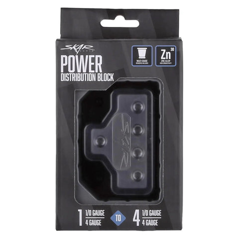 Heavy Duty Car Audio Power Distribution Block With Rock Solid Zinc Alloy Build, 1 Or 4 Gauge Input And Four Outputs With Reducers, Premium Block Cover For Safe Install And Peak Conductivity, packaged