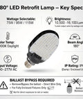 Shoebox Corn Retrofit Lamp Rotatable E39 Mogul Base Powerful 75W 95W 115W Selectable 5000K Daylight 180 Degree Paddle bulb