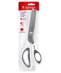ProSeries 9 Inch Pinking Shears With No Fray Zigzag Edge Heavy Duty Stainless Steel Blades White Soft Grip Handle For Easy Pain-Free Fabric Cutting And Fray-Free Seams on packaging