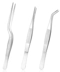 Pro Grade Garden Tweezers Set Of 3 Stainless Steel Plant Tweezers With Straight And Curved Tips, Dope Precision Bonsai Tools For Indoor Outdoor Gardening, Kitchen And More, 6.22In, 6.33In, 6.4In stainless steel set