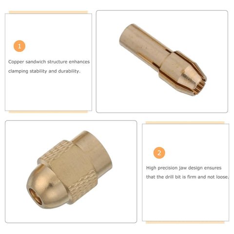 Get This 11-piece Mini Drill Chuck Collet Set With Copper Nut For All Your Rotary Tools, showing gold copper collet nut design.