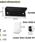 DK100 A Shed Door Full Kit Door Tune Up Kit with black handle, slides, guides, screws, and nuts dimensions shown