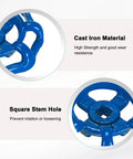 Close-up of Tough As Nails Blue Cast Iron Outside Faucet Handle showing square stem hole design for spigot tap replacement.