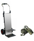 Heavy Duty Electric Stair Climbing Hand Truck With Powerful 30Ah Battery And Semi Precision Bearings For Rough Jobs alongside lifting straps.