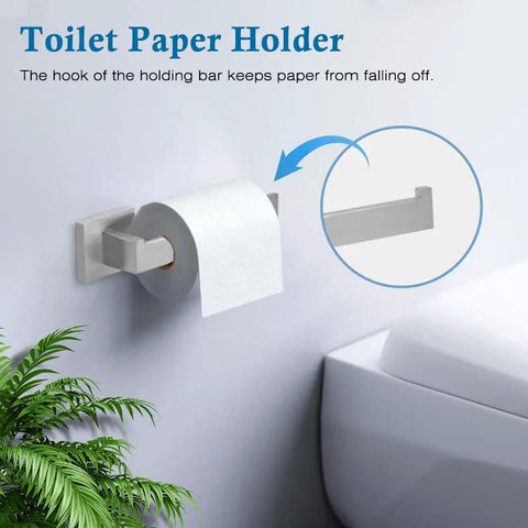 Rust Proof 5 Piece Bathroom Hardware Set Includes 24 Inch Towel Bar Toilet Paper Holder Hand Towel Rack and Two Towel Hooks Brushed Nickel Finished SUS304 Stainless Steel Anti Scratch Durable and Easy Install for Modern Bathrooms toilet paper holder mounted on wall