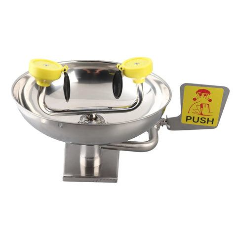 Wall Mounted Emergency Eye Wash Station In 304 Stainless Steel With Double Nozzles And Flip Covers Safety Sign For Lab