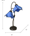 Poelking 2-Light Blue Lily Table Lamp In Dark Antique Bronze Finish, Dual Shimmery Blue Glass Lily Accents, 22.75 inches tall