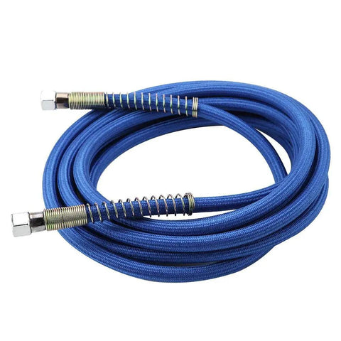 Coiled blue high pressure silicone steam hose, 5 meter, with 4 MPa rating, replacement for irons and boilers, metal connectors visible.