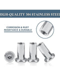 Heavy Duty 304 Stainless Steel Barrel Nuts And Hex Socket Furniture Rivet Inserts M2 Through M10 Sizes, showing corrosion-resistant design.