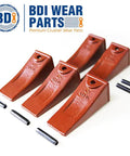 X156L Long Mini Excavator Bucket Teeth 5 Pack With P156 Pins for Skid Steer shown with pins, durable metal parts