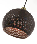 Bronze Pendant With Antique Brass Accents And Gold Inside Canopy, Dublin Style 1 Light Bronze Metal Shade with perforated design