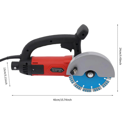 Super Tough 3000W Corded Electric Concrete Saw With Integrated Water Pump And Blazing 7000 RPM Motor For Clean Marble Brick And Masonry Cuts On Real Work Sites, side view showing blade and handle.