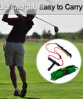 Golfer practicing swing with Golf Swing Training Resistance Band Set for Home Practice featuring door anchor and exercise cord.