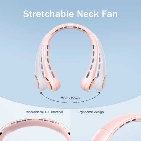 Portable Neck Fan With 4000mAh Battery Rechargeable Personal Cooler With 3 Speed Settings And 64 LED Lights Hands Free Summer Breeze Pink