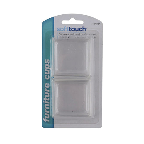 Square Furniture Caster Cups For Carpet And Hard Floors 1-13/16 Inch Clear Pack Of 4 in packaging on white background