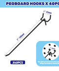 40 Pack 8 Inch Black Stainless Steel Pegboard Hooks Bulk Set for Slatwall and Pegboard Displays, heavy duty detail