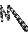 Men's Necktie Premium Fabric Business Formal Tie for Weddings Office Parties, 100 Percent Polyester, black with RV print pattern.