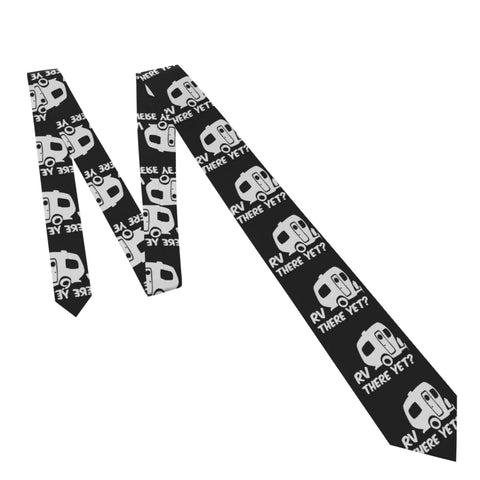 Men's Necktie Premium Fabric Business Formal Tie for Weddings Office Parties, 100 Percent Polyester, black with RV print pattern.