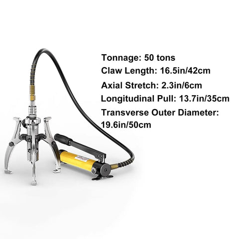 Heavy Duty 50 Ton Hydraulic Gear Puller With Split Type Bearing Puller Tool for Auto Repair, steel claws and detachable pump