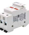 Two Pole 690V DIN Rail Fuse Holder For 10x38mm Fuses With Built In LED Indicator UL Recognized Up To 32A AC For Fast Troubleshooting And Reliable Power Distribution, white side view