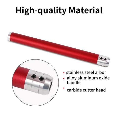 Carbide Wood Lathe Tools 8-Piece Set With Removable Carbide Tipped Handles showing red aluminum handle and carbide cutter head