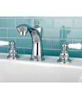 8 To 16 Inch Widespread Bathroom Faucet in polished chrome with solid brass Duraseal valve, deck mount 3 hole, 1.2 GPM flow.