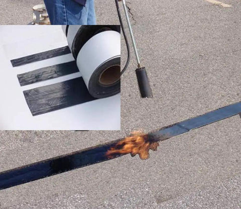 Asphalt Crack Seal Tape For Parking Lots And Driveways Rubberized Self Adhering Waterproof Strip 2 Inch Wide By 50 Feet Long in use