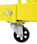 Close-up of the swivel roller on Built Damn Tough Heavy Duty Folding Engine Hoist 2 Ton 4000 Pound Capacity Hydraulic Shop Crane.