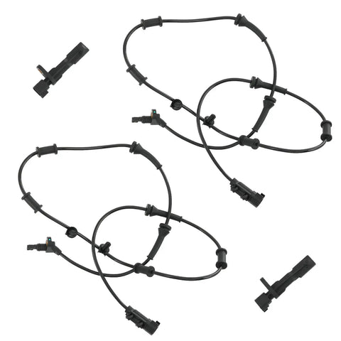 Heavy Duty Front And Rear Abs Wheel Speed Sensors For Jeep Wrangler Three Liter Engines 2007 Through 2017 displayed on a white background.