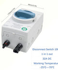 High Voltage Solar DC Disconnect Switch 2-In-2-Out 1000V IP66 Isolator, Beefy 32A, for indoor and outdoor solar setups