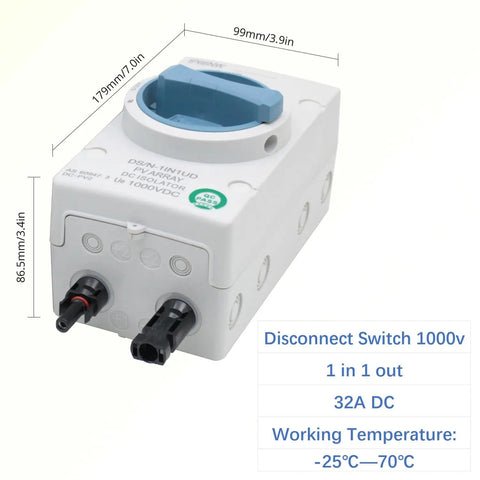 High Voltage Solar DC Disconnect Switch 2-In-2-Out 1000V IP66 Isolator, Beefy 32A, for indoor and outdoor solar setups
