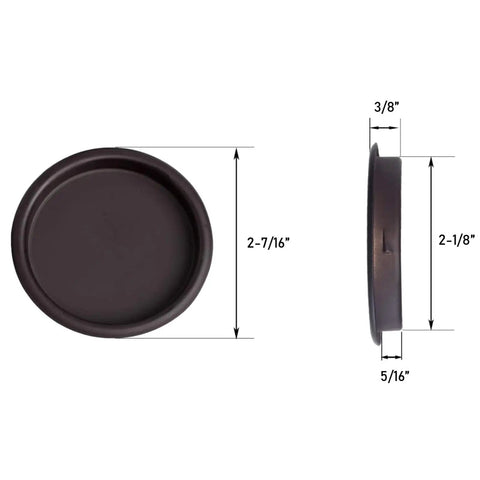 Six Pack Black Closet Door Finger Pulls Two And One Eighth Inch Opening Hole Five Sixteen Inch Depth Round Insert Bypass Handles