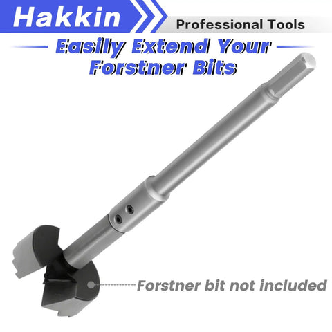 Premium Quality Badass 7 And 10 Inch Forstner Bit Extension Set With 3/8 Inch Hex Shank, showing an aluminum extension rod.
