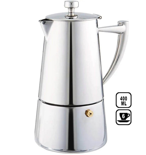 Stainless Steel Stovetop Espresso Maker For 6 Cups Easy To Clean Moka Pot With Heat Resistant Non Reactive Design Barista Grade Brew