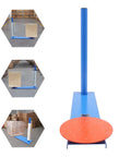 Heavy Duty Manual Stretch Film Dispenser With Pro Grade Wrap Bench built for wrapping pallets with a blue and orange design.