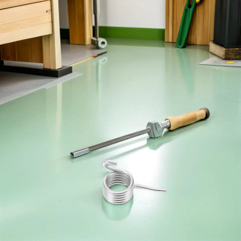 Get These 6pcs Mop Bucket Mechanical Compression Spring Stainless Steel in silver, alongside a tool on a green floor.