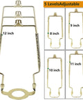 Easy Install Adjustable Lamp Harp Kit with 8 9 10 11 12 inch options, gold metal finish, showing height adjustment.