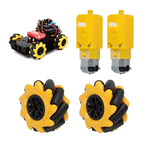 48mm Mecanum Wheel Set With TT Motors For Smooth Omnidirectional Robot Movement, rubber coated wheels, DIY robotics projects