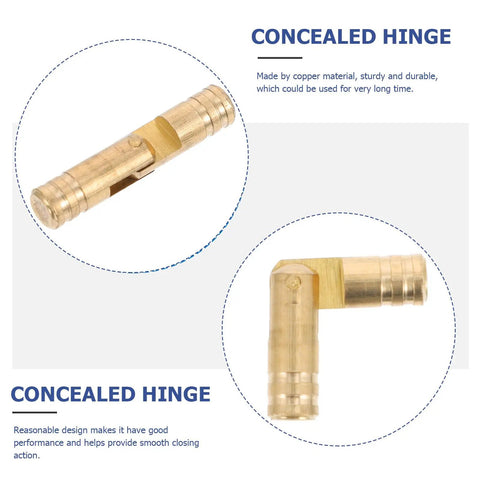 Copper Hidden Hinges For Jewelry Box And Small Wooden Box closeup showing gold tone and concealed barrel design