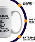 Is My Therapy Sailor Coffee Mug 15oz White For Boaters And Sailors, Funny Lake Gift, ceramic mug with anchor design on white background