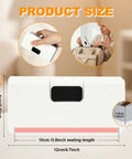 Mini Bag Sealer 2 In 1 Heat Sealer And Cutter With Rechargeable Battery And LED Display, dimensions shown on display.