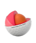Cross-section of golf ball showing dual-core design, part of Long Yardage Golf Balls With Low Spin For Big Distance Off The Tee Dual Core Technology And High Flex Casing For Max Speed 348 Dimple Precision Flight One Dozen Pack.