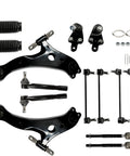Front Suspension Beefed Up 14 Piece Control Arm Replacement Kit For Toyota Camry 2007 2011 Durable Metal Coated For Long Life And A Smooth Safe Ride With Tight Handling. Black coated 14-piece front suspension kit with control arms, tie rods, and boots