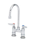 Heavy Duty Deck Mount Double Pantry Faucet With 4 Inch Centers And Swivel Gooseneck Silver Finish For Commercial Kitchens And Foodservice Use Durable Stainless Steel Construction