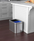 Slim Dual Compartment Trash Can And Recycle Bin With Open Top In Stainless Steel Narrow Wastebasket in kitchen placement