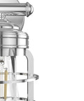 Close-up of Starklake 2 Light Chrome Vanity Light With Dimmable Glass Cage, chrome finish, showcasing modern caged style detail.