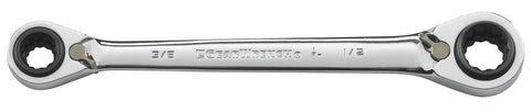 QuadBox 3 Piece 12 Point Reversible Ratcheting Wrench Set SAE Built From Industrial Steel With High Polish Nickel Chrome Finish in close-up view