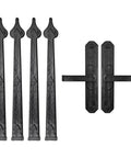 Premium 6 Piece Steel Garage Door Handle Hinge Kit With Smooth Damping Decorative Hardware Set Built Like A Rock For Cabinets And Doors No Kickback Ever featuring four long steel door handles and two attached hinges.
