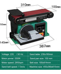 Heavy Duty 550W Electric Belt Sander And Polishing Machine With Adjustable Angle Table detailed dimensions and specifications