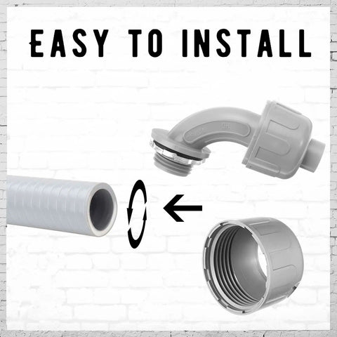Liquid Tight Conduit Connector Set For Flexible Non Metallic PVC Electrical Fittings 90 Degree One Half Inch Tubing Easy Install